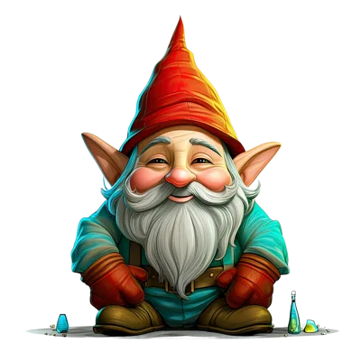Cheerful Garden Gnome With Pointy Red Hat