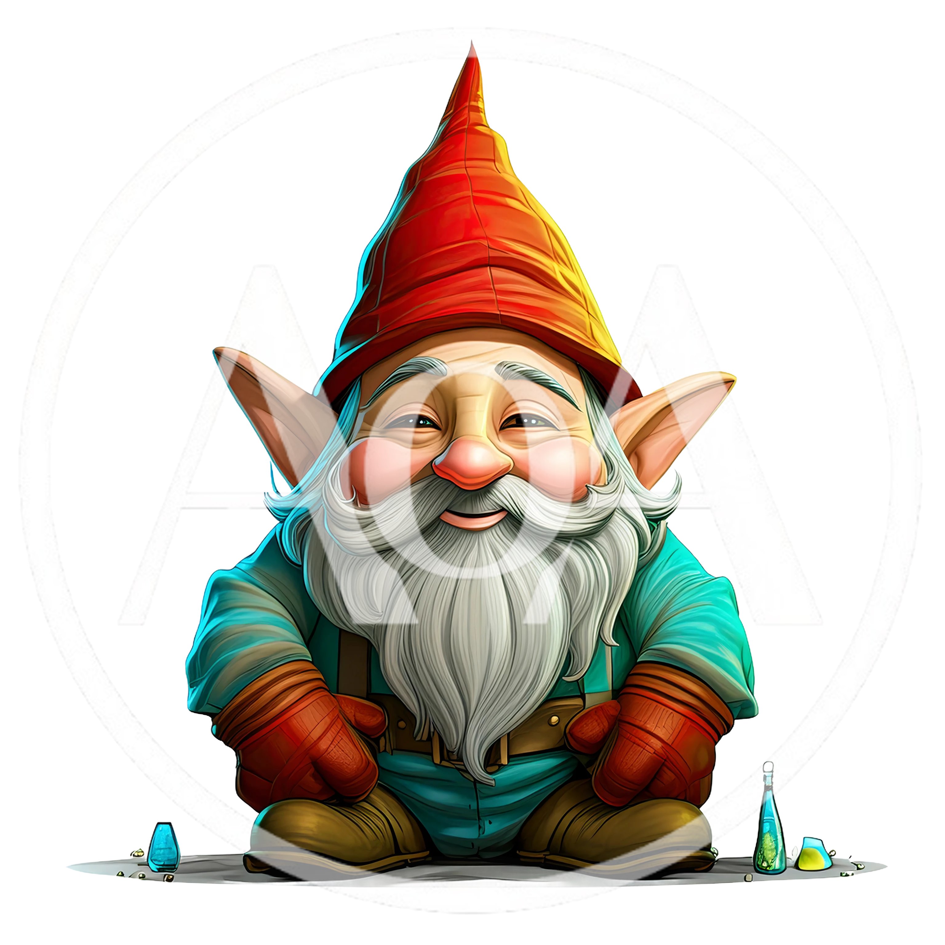 Cheerful Garden Gnome With Pointy Red Hat