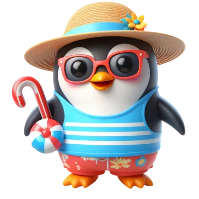 Cute Penguin Wearing Summer Vacation Outfit