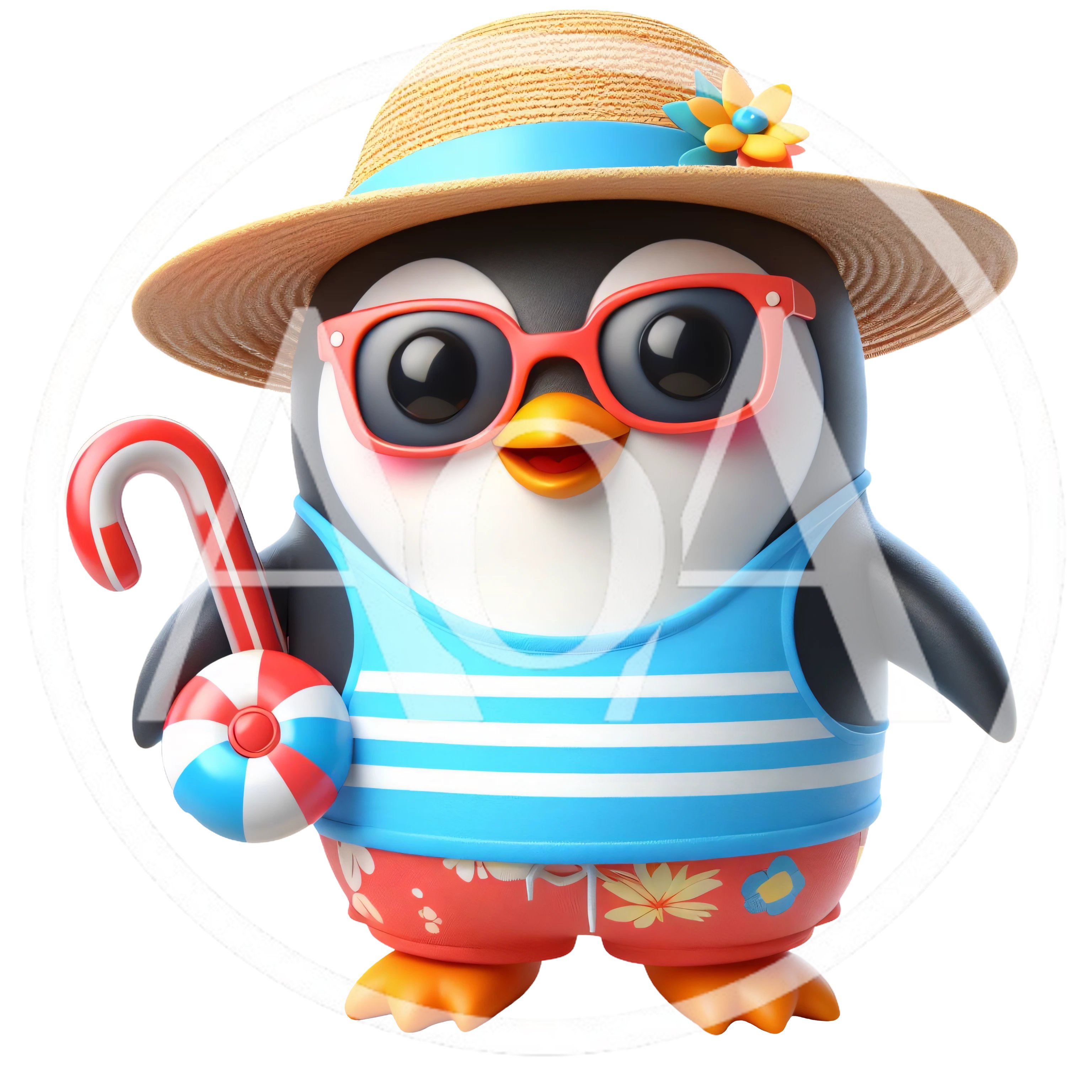 Cute Penguin Wearing Summer Vacation Outfit