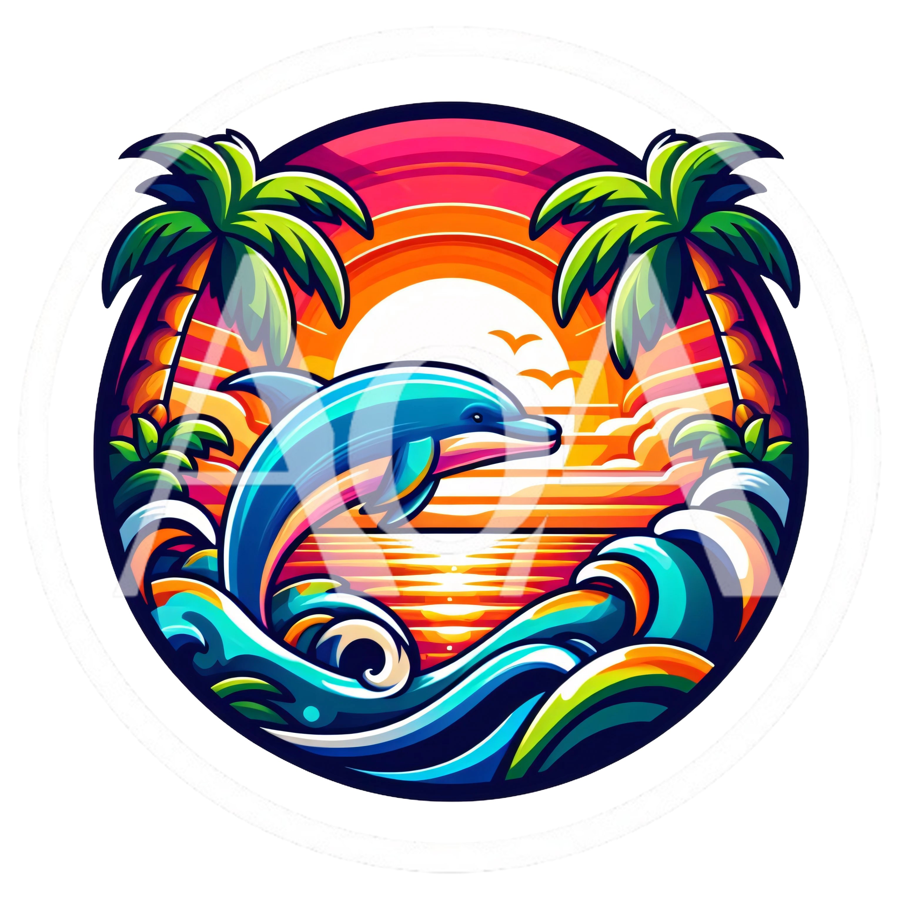Vibrant Dolphin Jumping Over Ocean Waves At Sunset