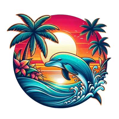Dolphin Jumping From Ocean Waves At Sunset
