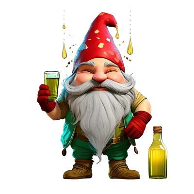 Cheerful Garden Gnome Holding A Glass Of Golden Liquid
