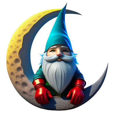 Garden Gnome Sitting On A Crescent Moon
