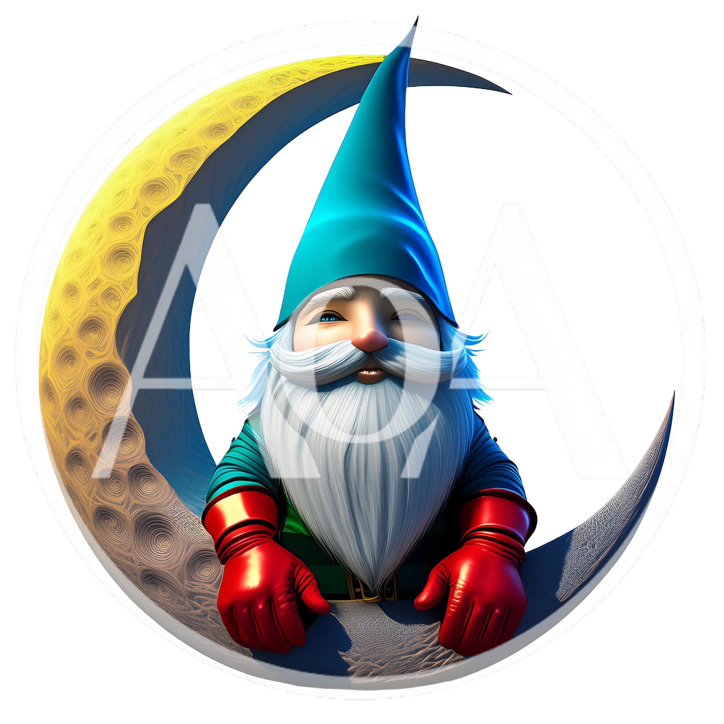 Garden Gnome Sitting On A Crescent Moon