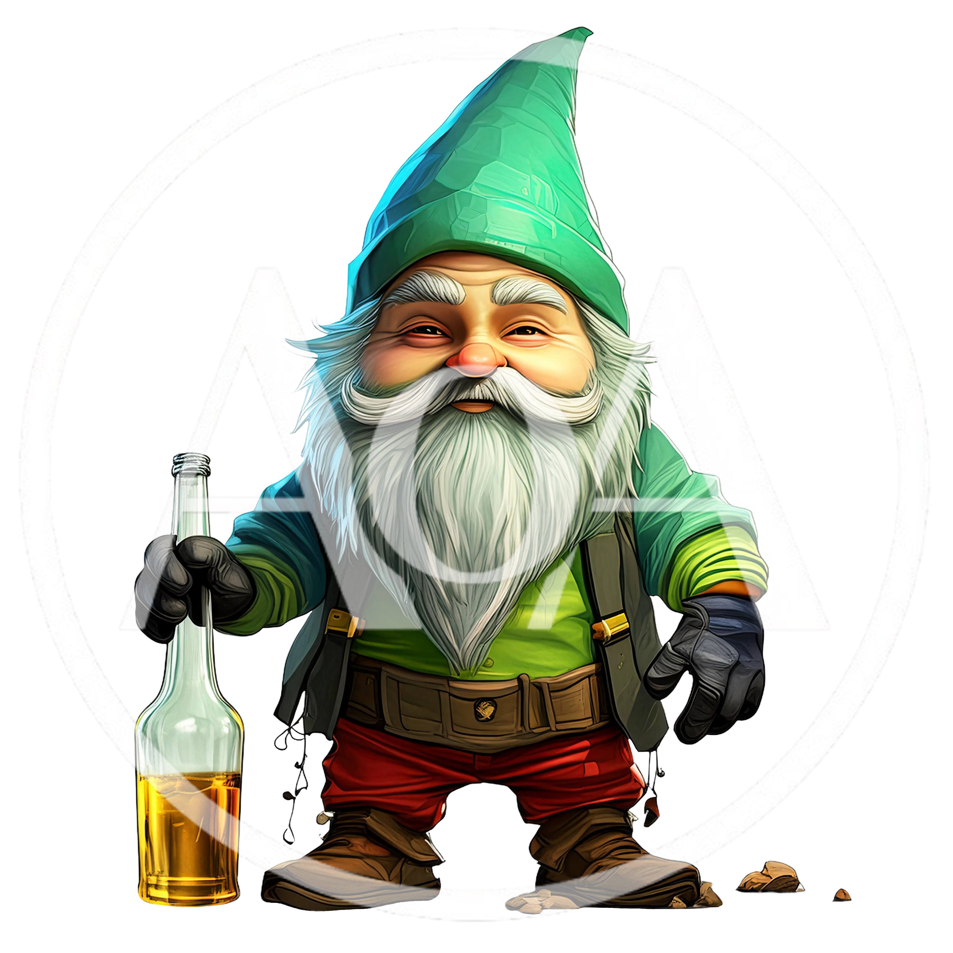 Drunken Garden Gnome Holding A Glass Bottle