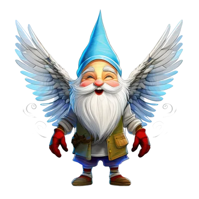 Cheerful Winged Garden Gnome With Blue Hat