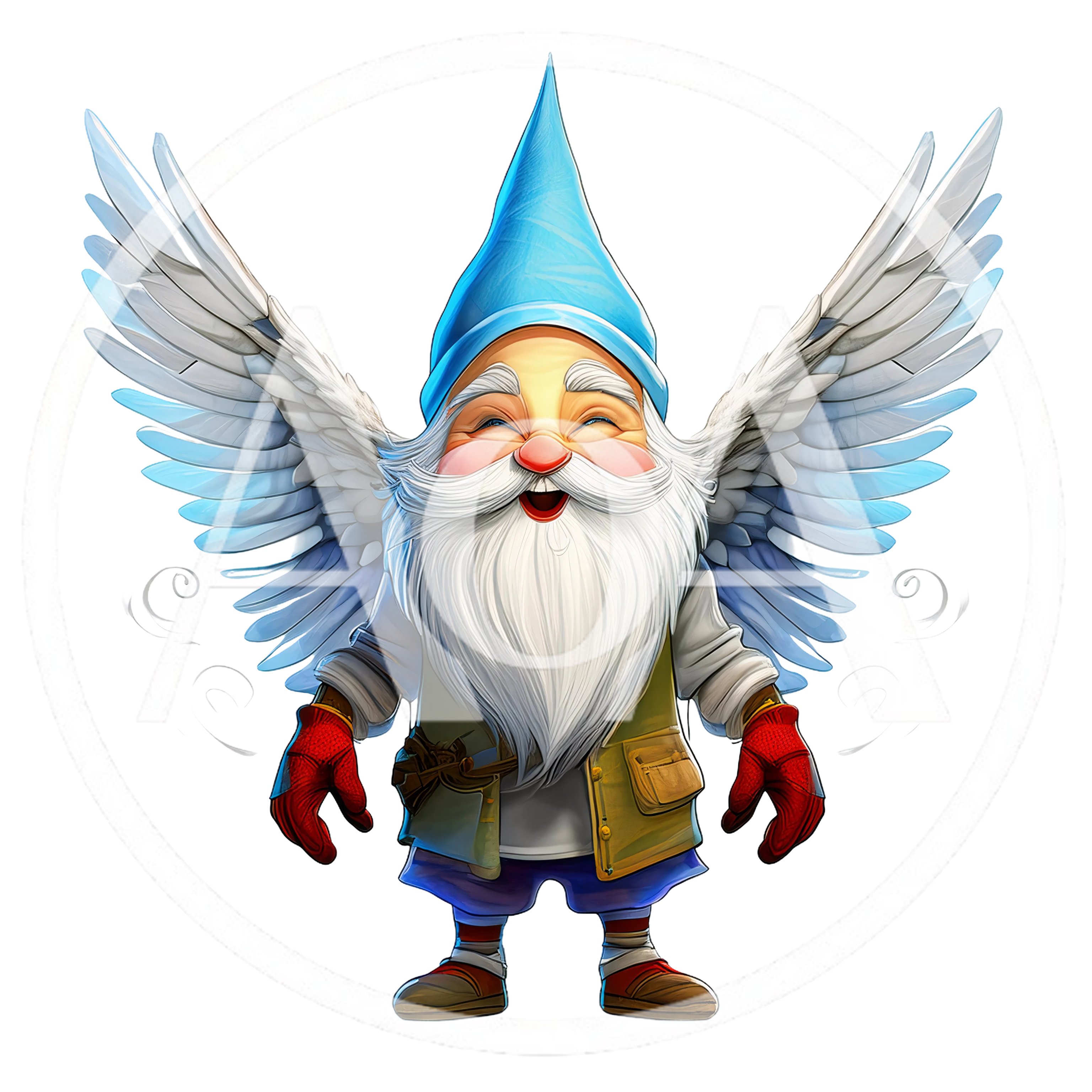 Cheerful Winged Garden Gnome With Blue Hat