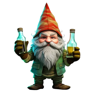Fantasy Garden Gnome Holding Two Glass Bottles