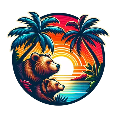 Two Grizzly Bears In A Tropical Sunset Illustration