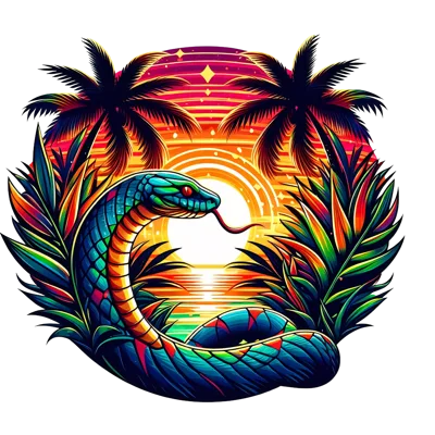 Vibrant Tropical Snake Illustration With Sunset Background