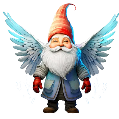 Winged Garden Gnome With Red Hat And Blue Coat