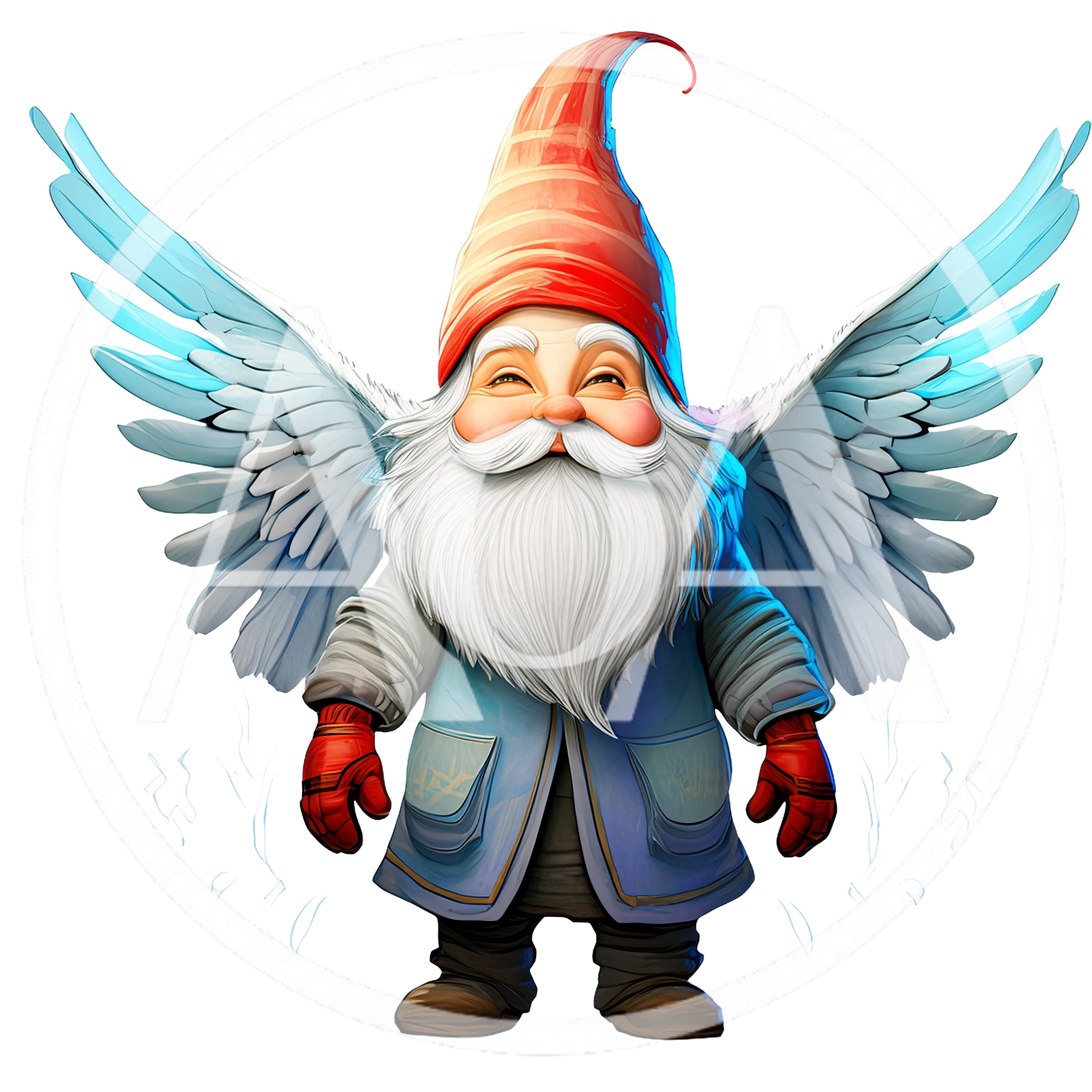 Winged Garden Gnome With Red Hat And Blue Coat