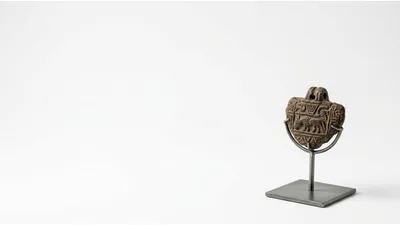 Ancient Stone Artifact On Metal Display Stand