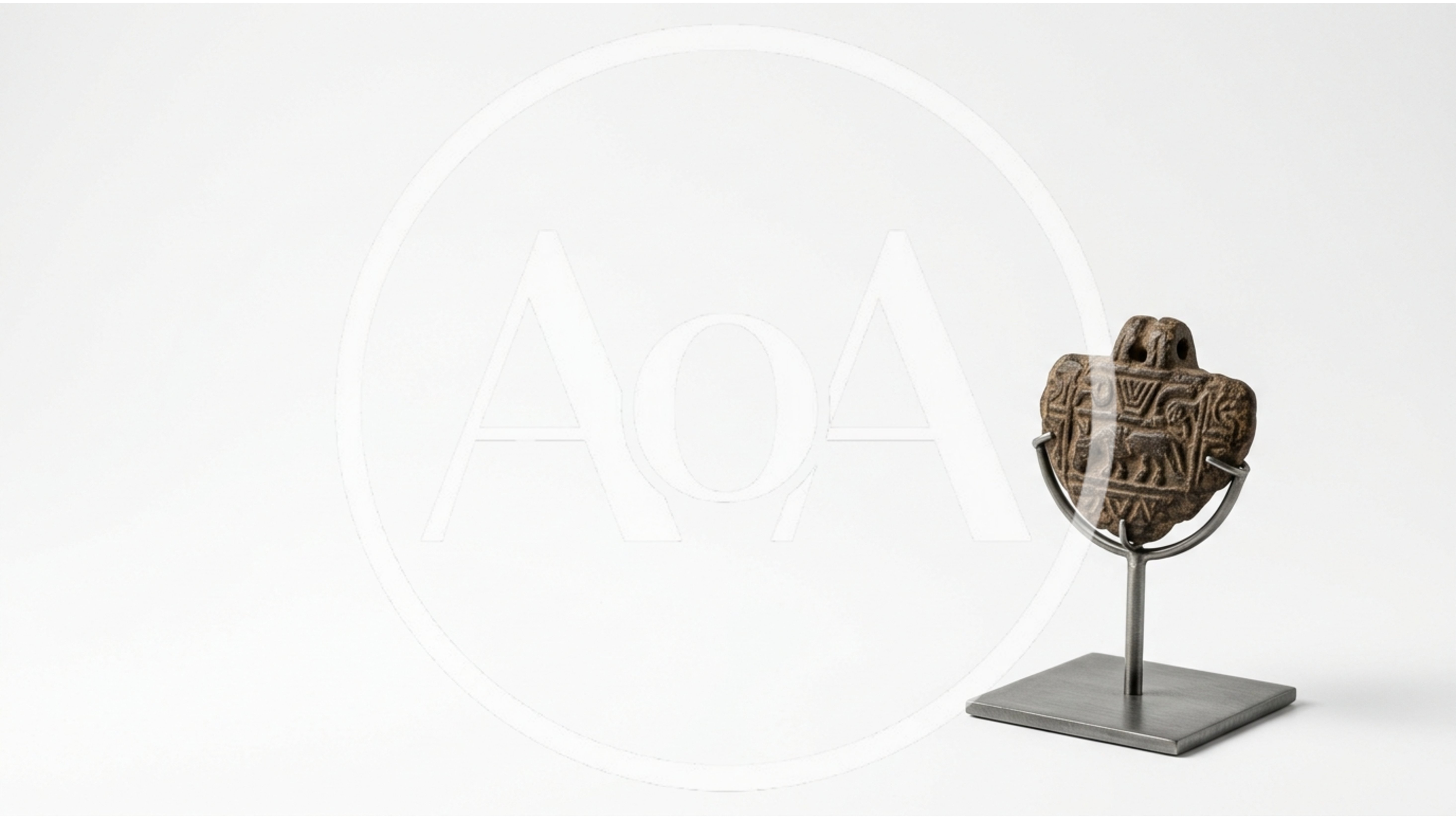 Ancient Stone Artifact On Metal Display Stand