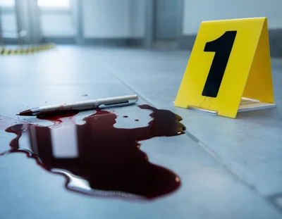 Crime Scene Evidence Marker With Blood And Pen