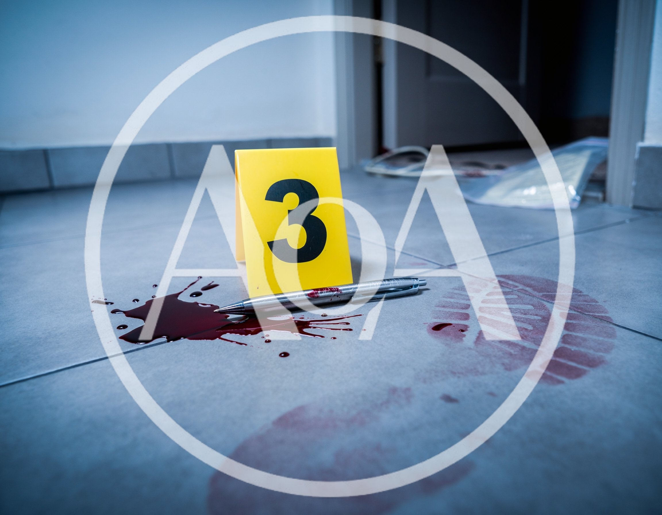 Crime Scene Investigation With Evidence Marker And Bloodstain