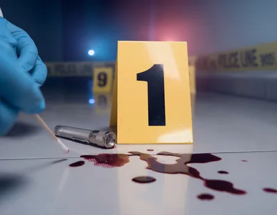 Forensic Investigator Collecting Evidence At A Crime Scene