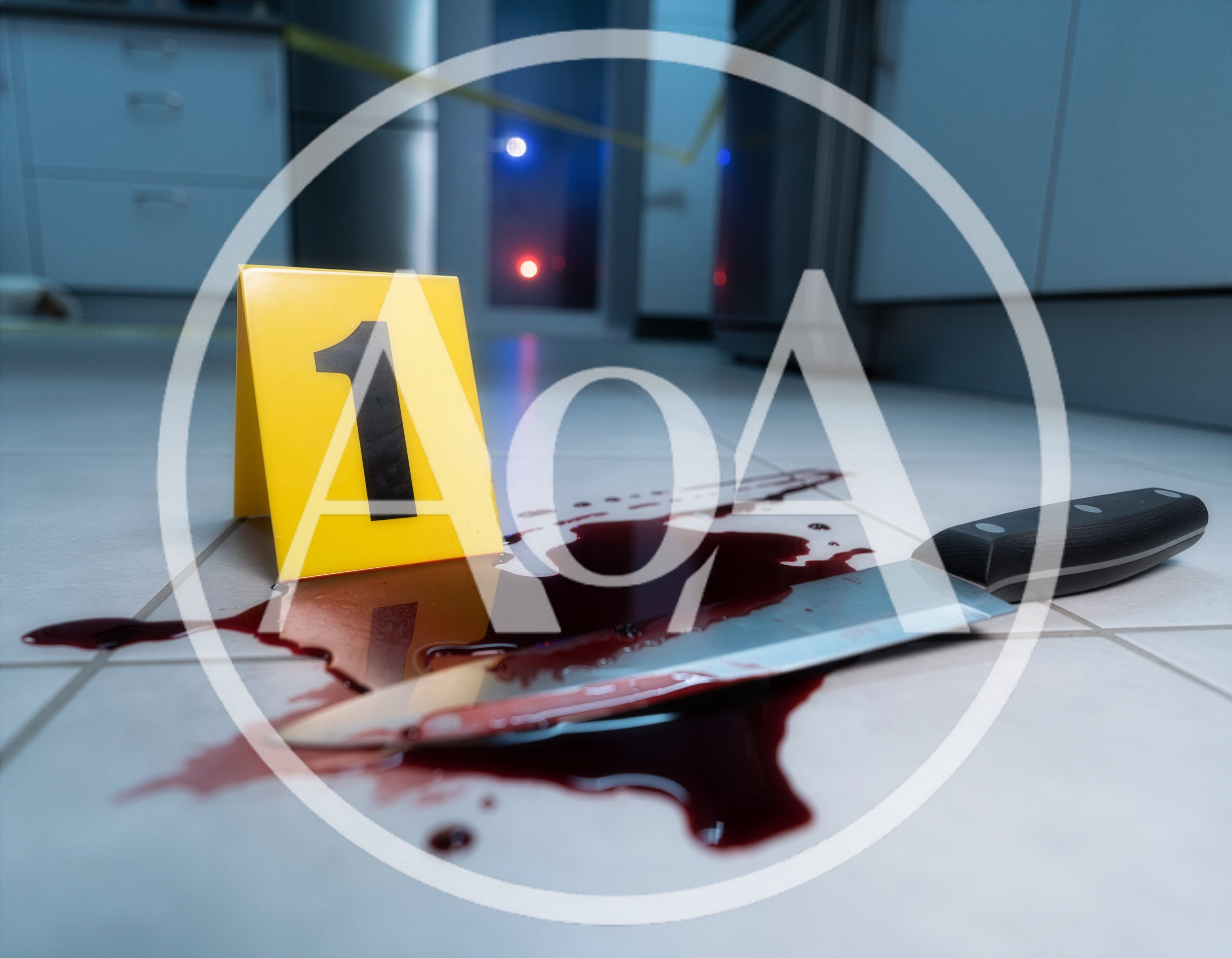 Crime Scene Investigation With Knife And Blood Evidence