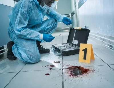 Forensic Investigator Collecting Blood Evidence at Crime Scene