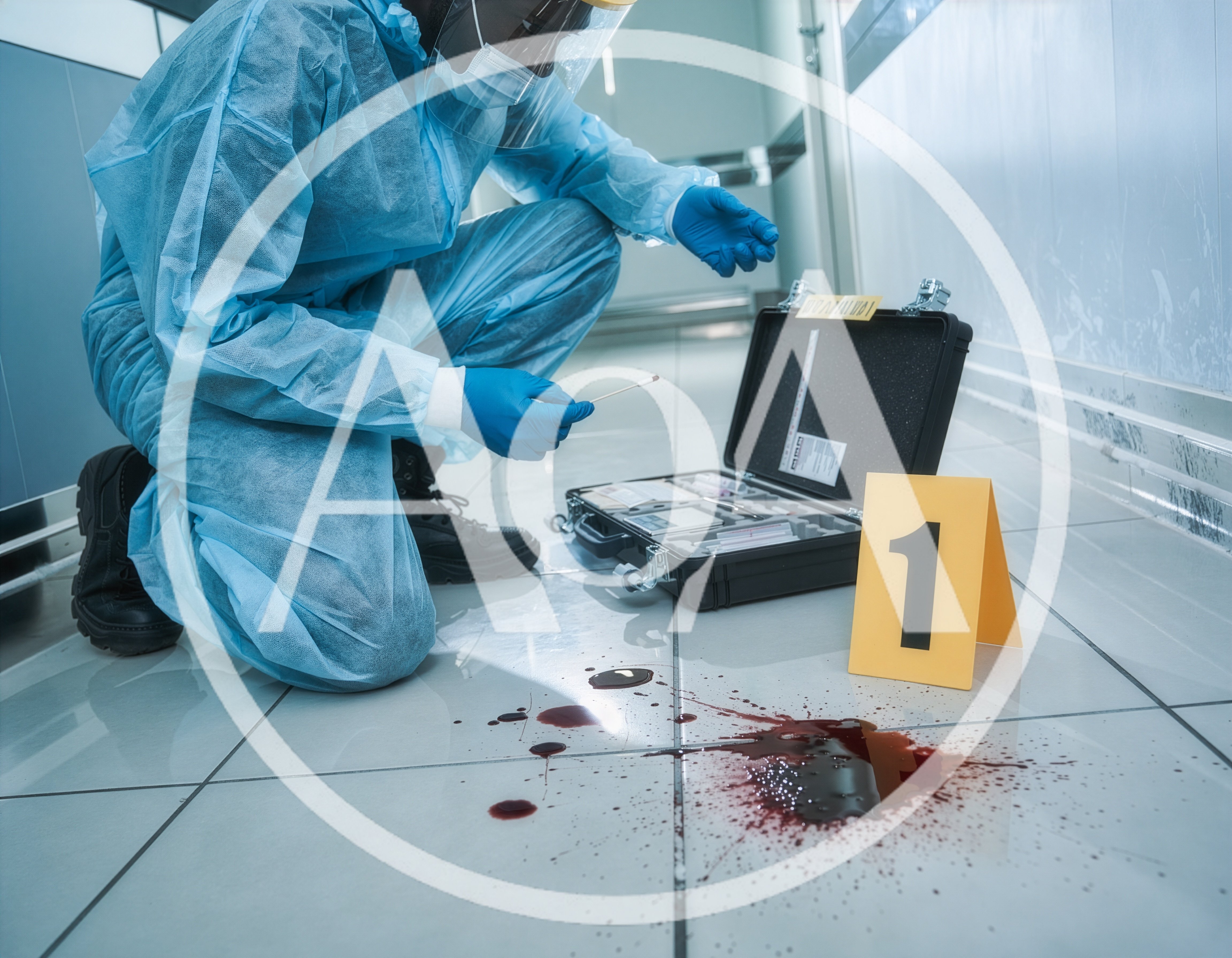 Forensic Investigator Collecting Blood Evidence at Crime Scene