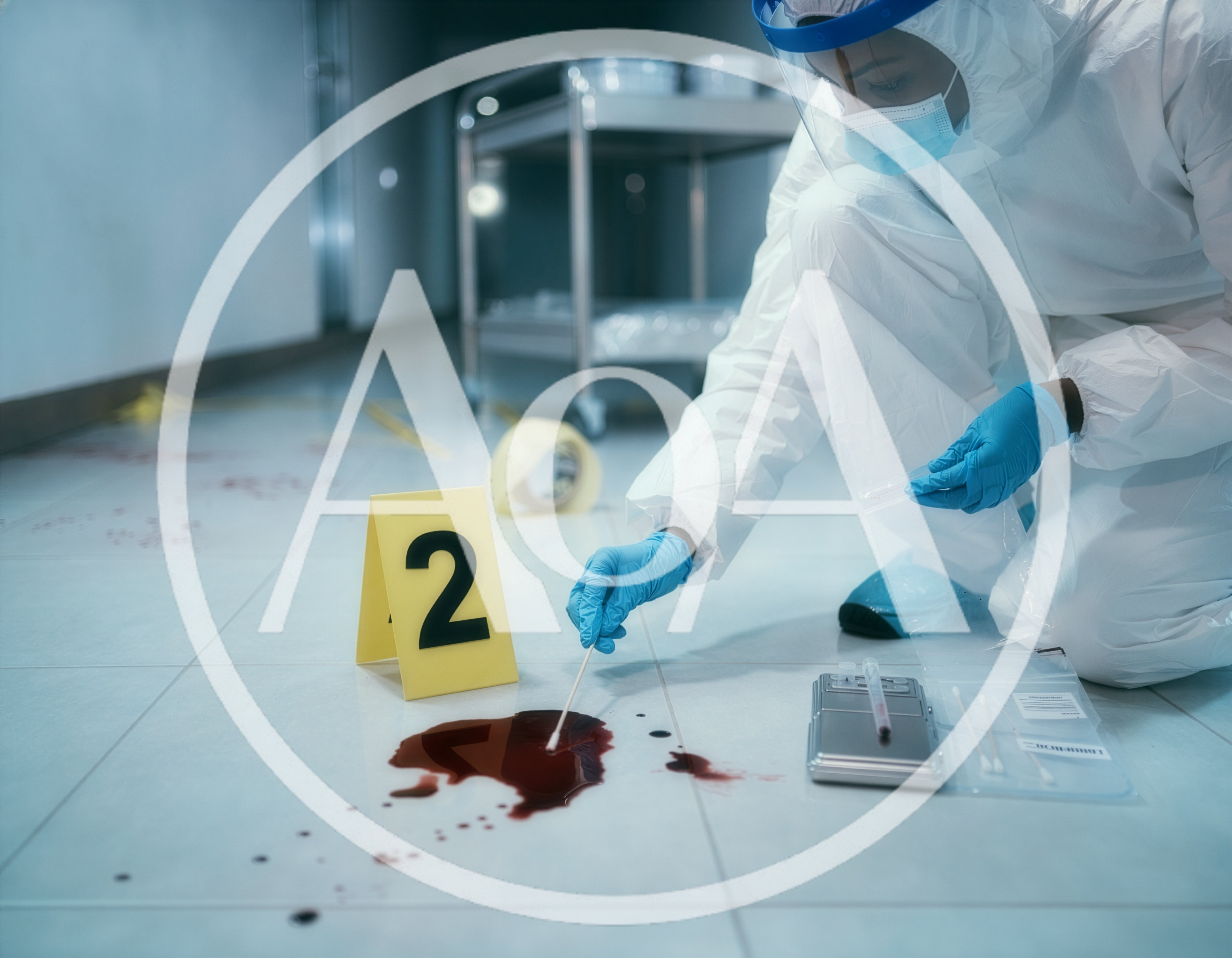 Forensic Investigator Collecting Blood Evidence At Crime Scene