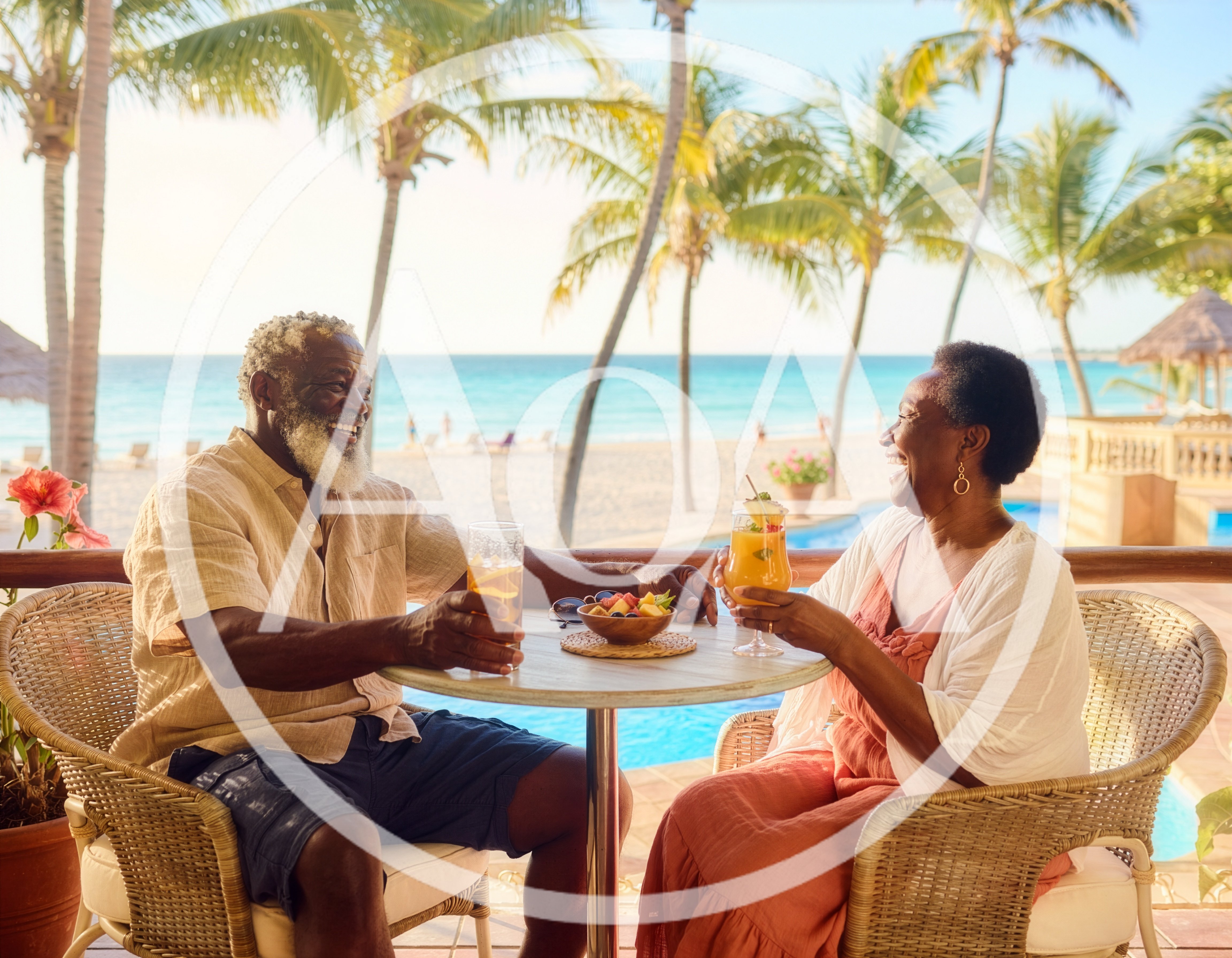Senior Couple Enjoying Tropical Vacation Drinks