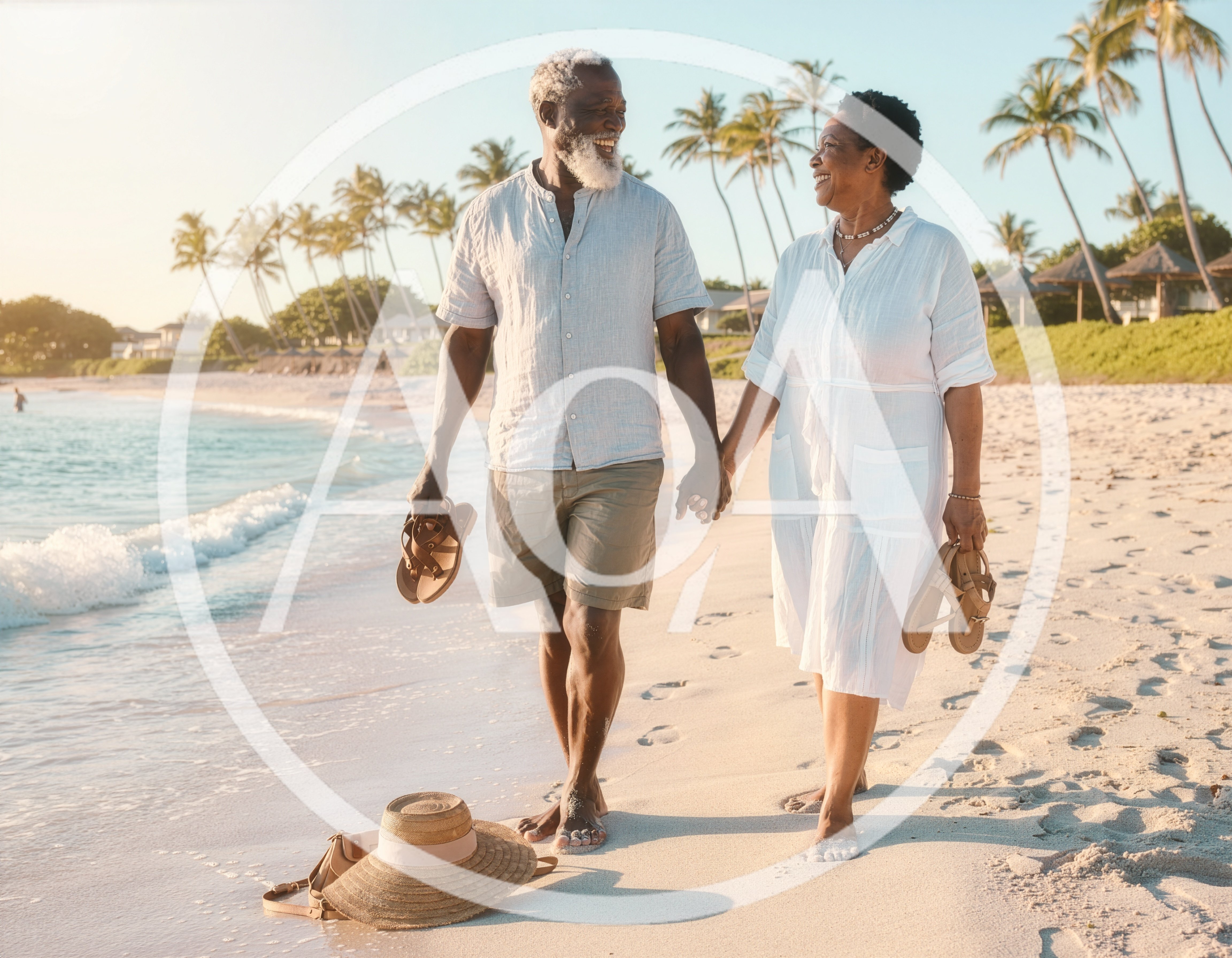 Senior Couple Walking Hand In Hand On Tropical Beach