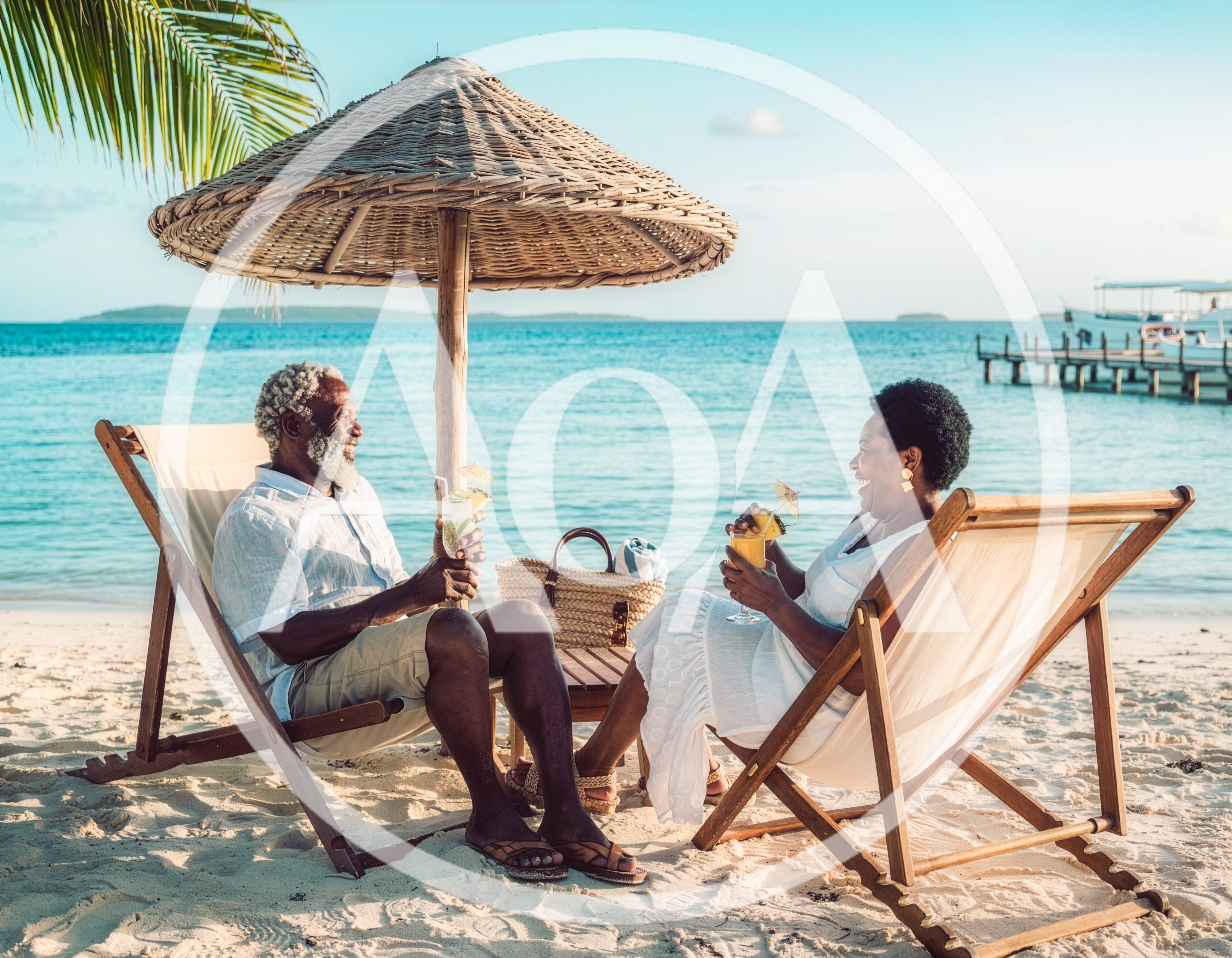 Senior Couple Enjoying Tropical Cocktails On Beach