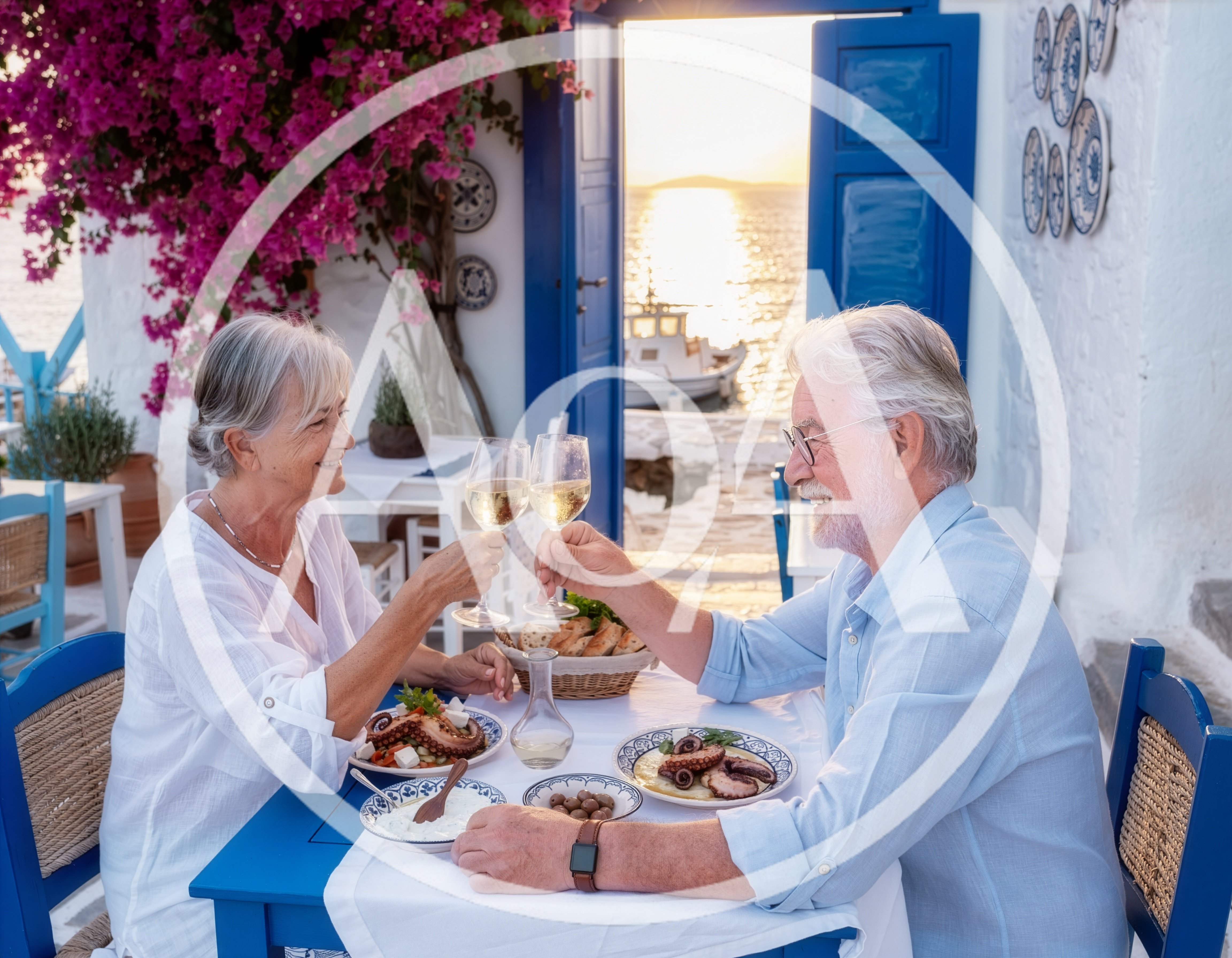 Senior Couple Toasting With Wine At Seaside Restaurant