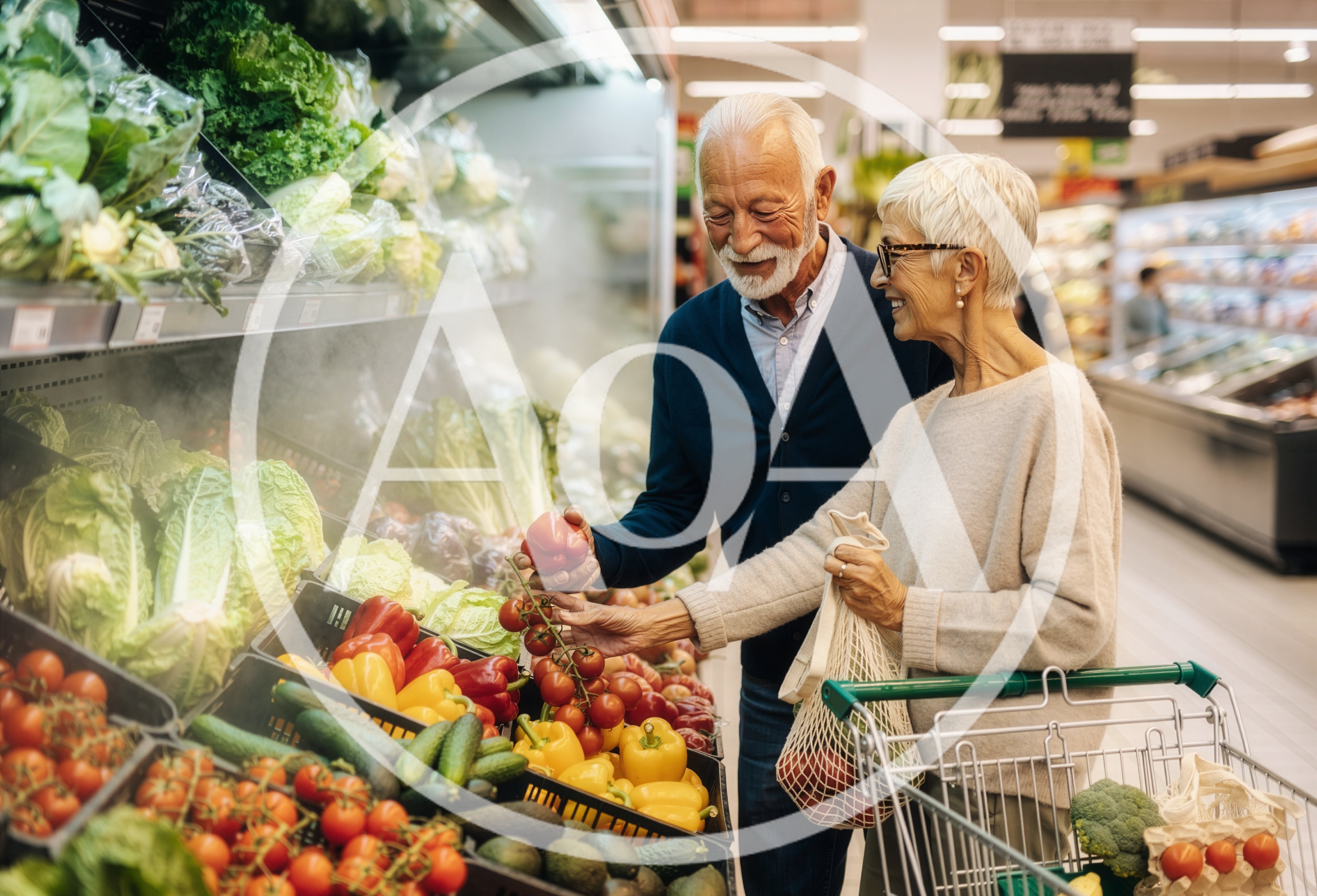 Senior Couple Shopping for Fresh Vegetables in Supermarket