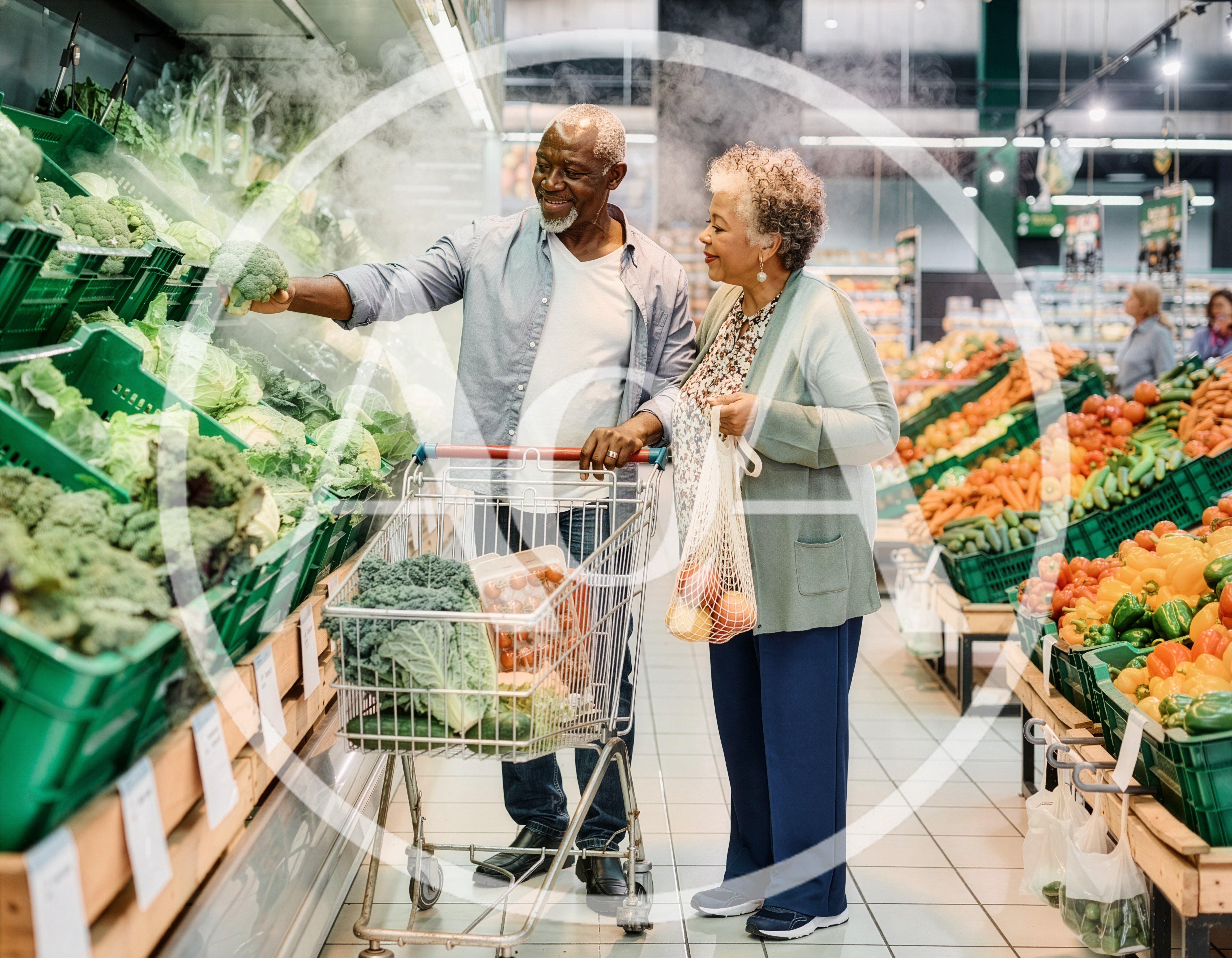 Senior Couple Shopping for Fresh Vegetables in Supermarket