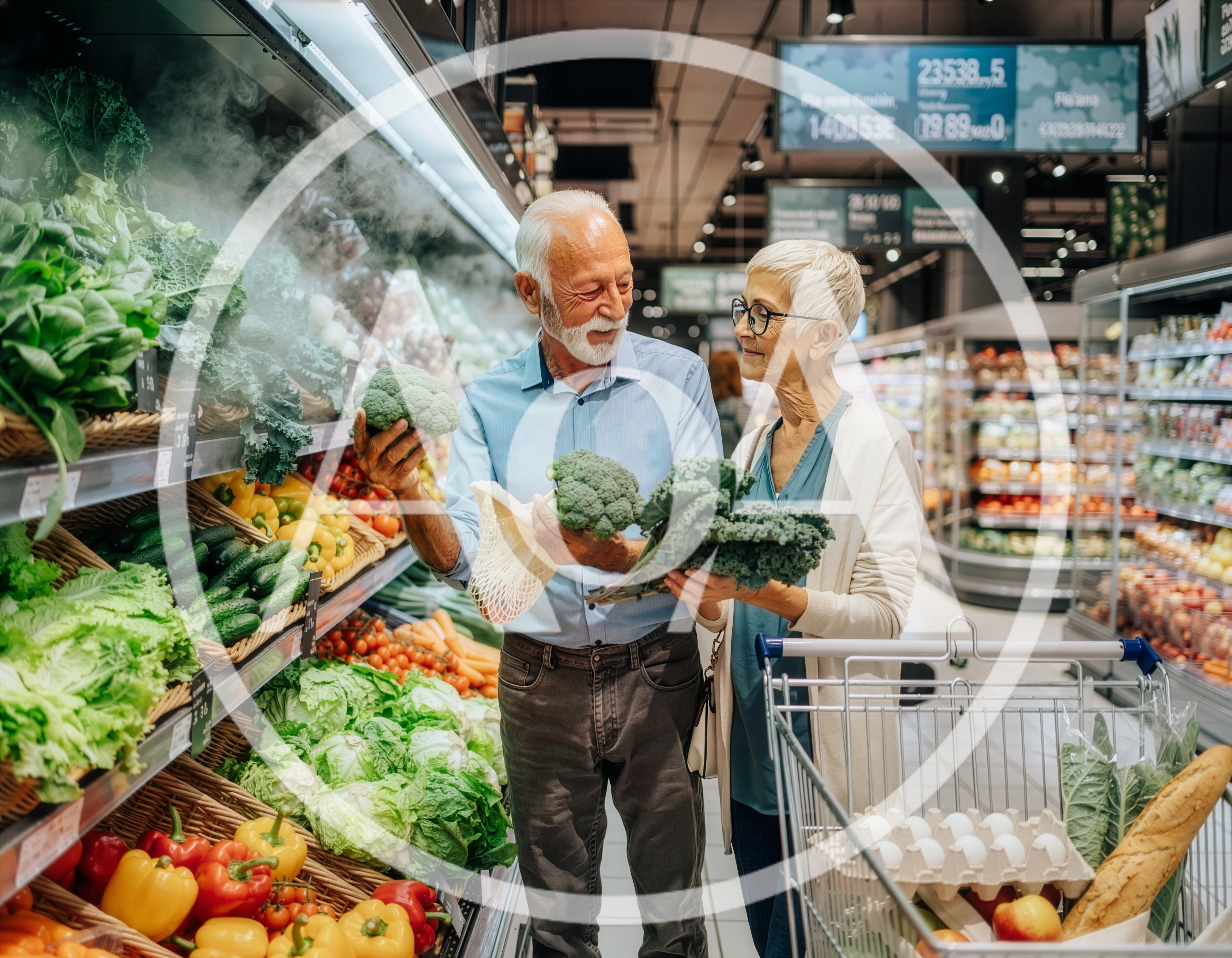 Senior Couple Shopping For Fresh Vegetables In Supermarket