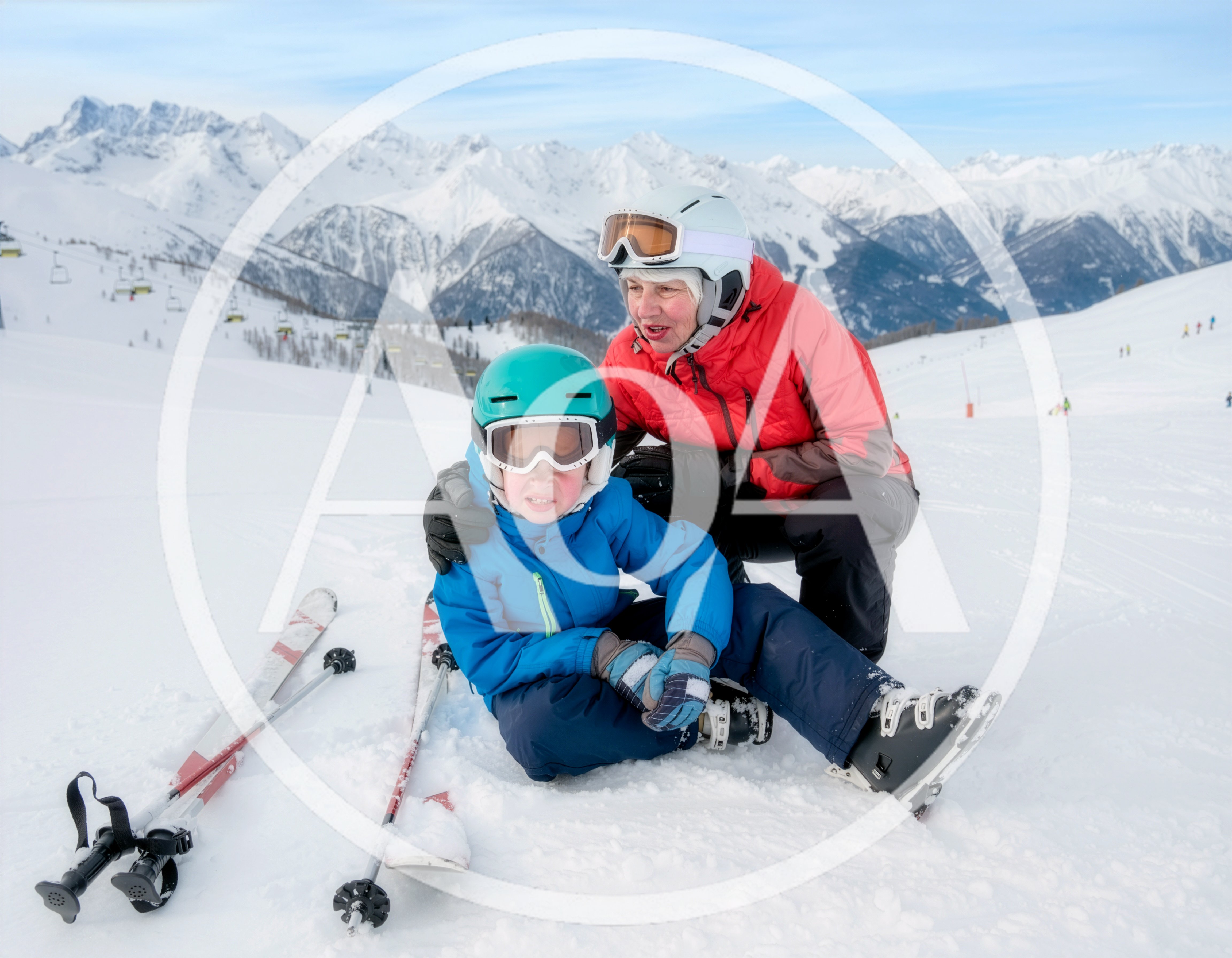 Grandmother Comforting Young Grandson After Skiing Fall