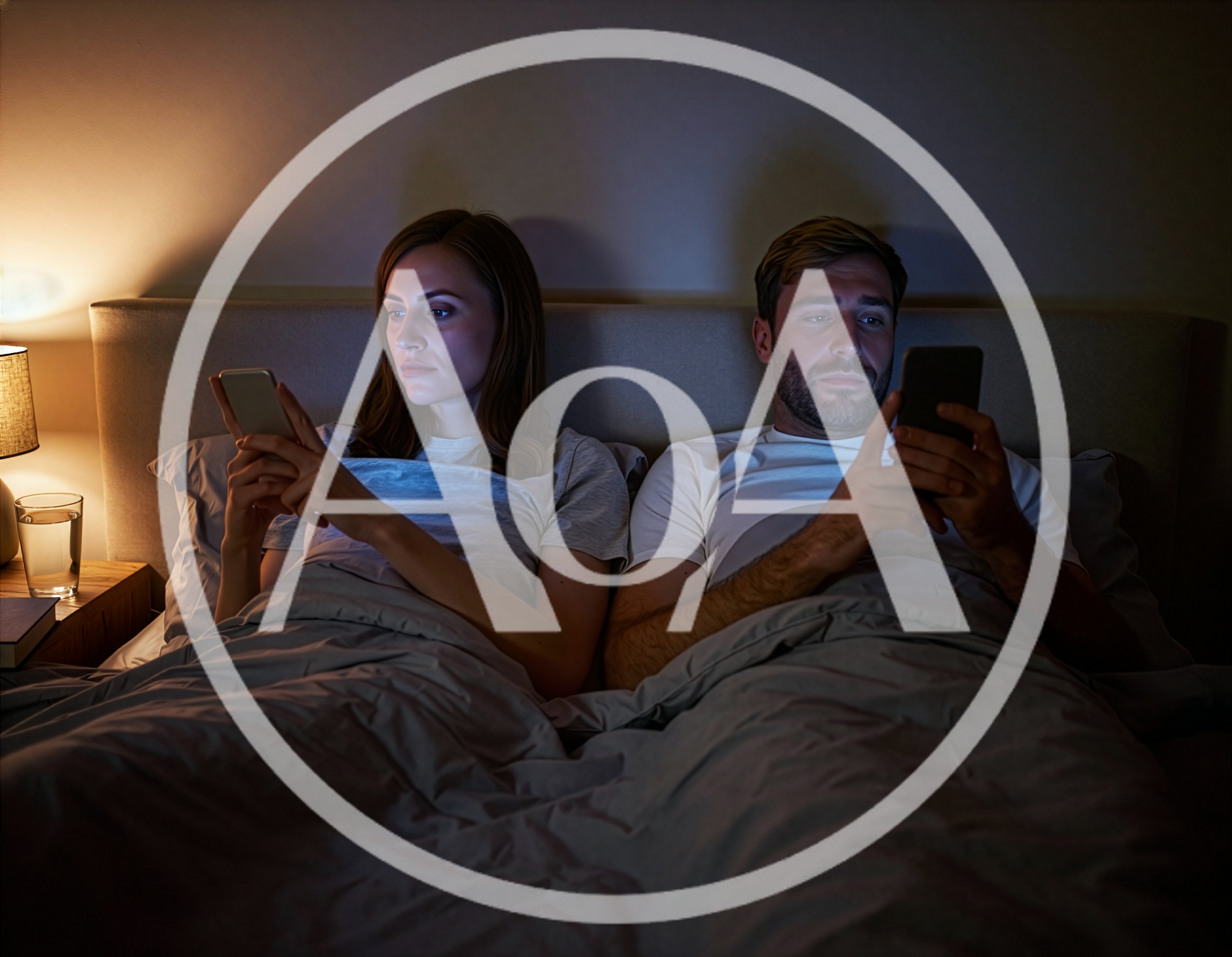 Couple Using Smartphones In Bed At Night