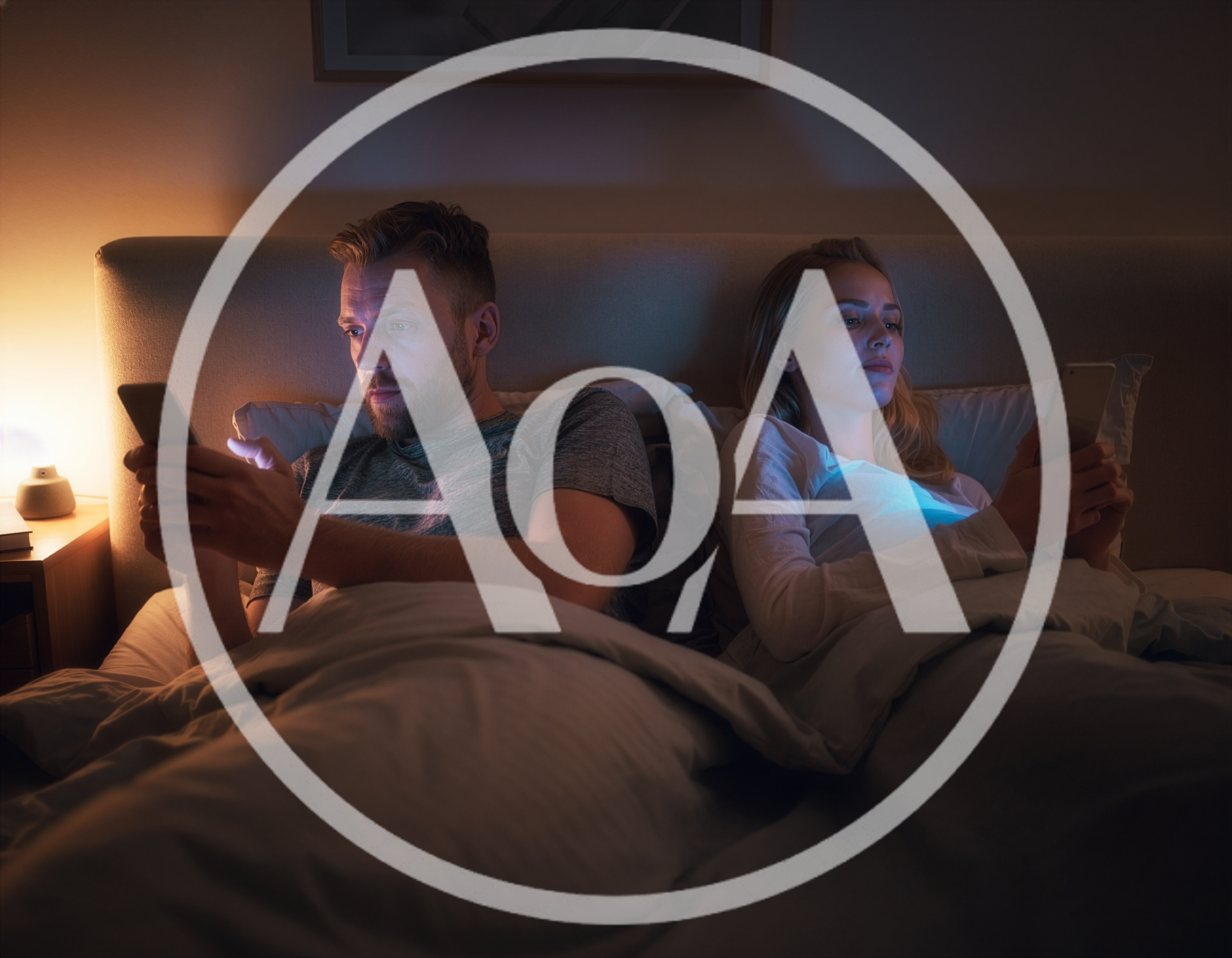 Couple Using Smartphones In Bed At Night