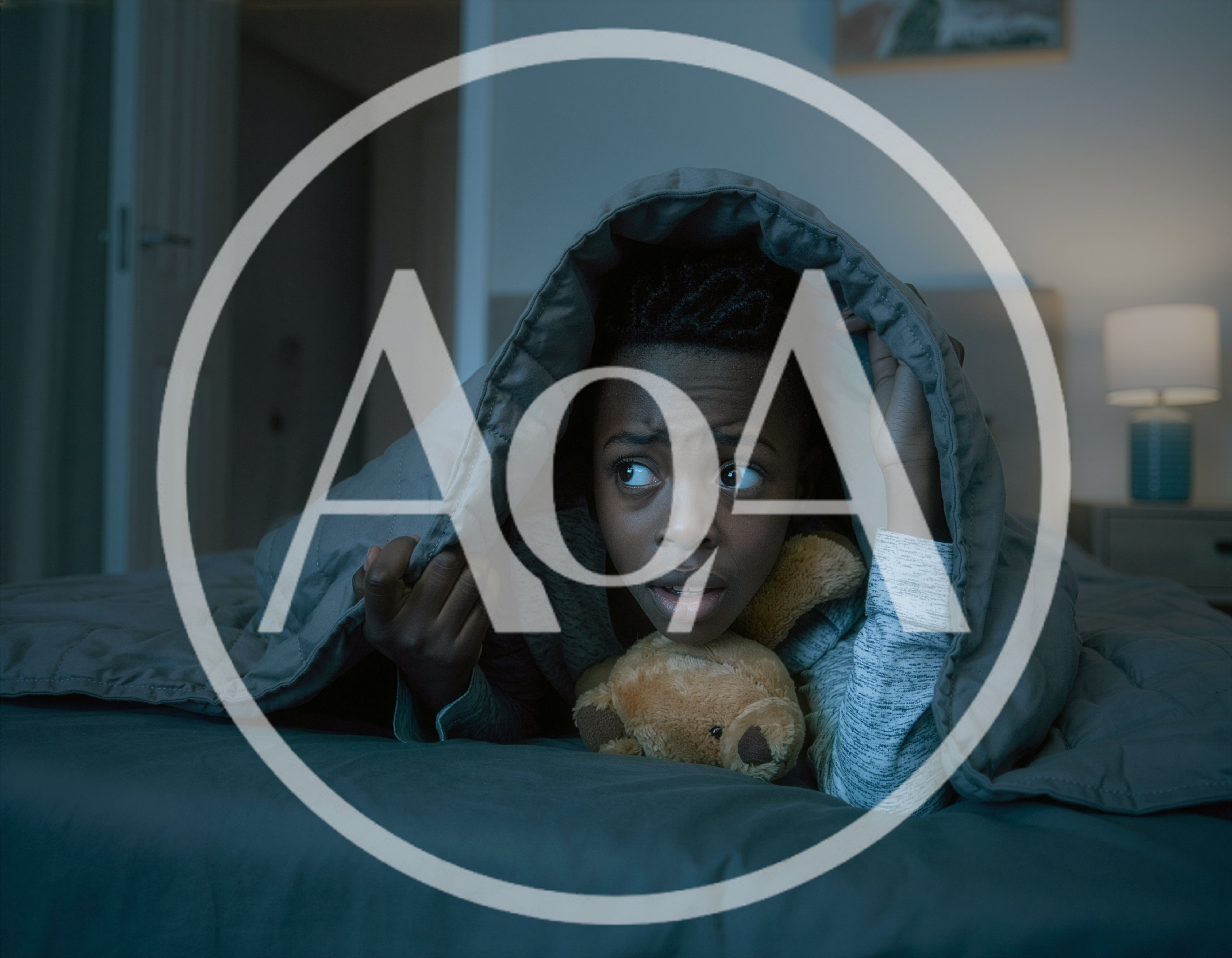Scared Child Hiding Under Blanket With Teddy Bear