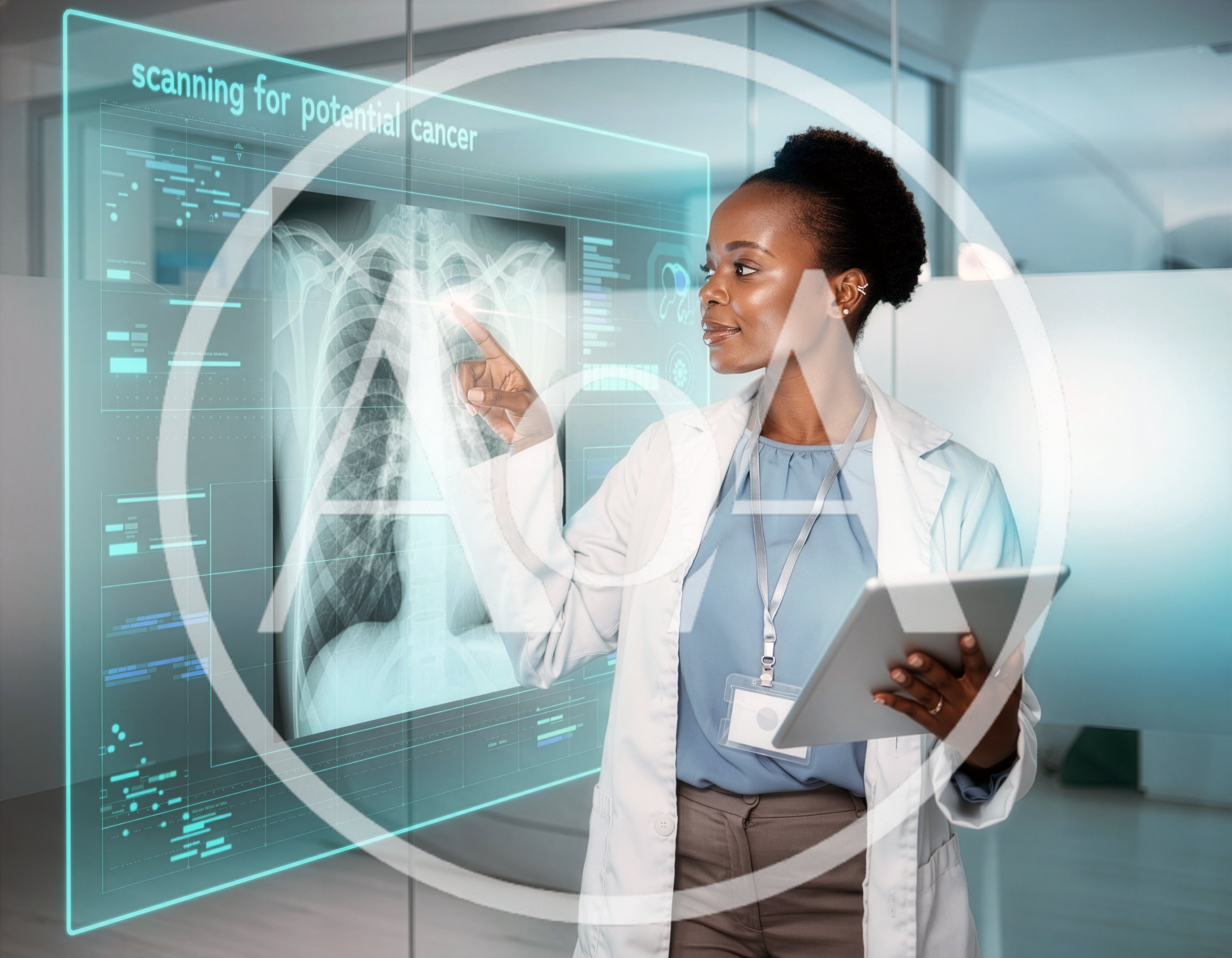 Female Doctor Analyzing Medical X-Ray On Digital Interface