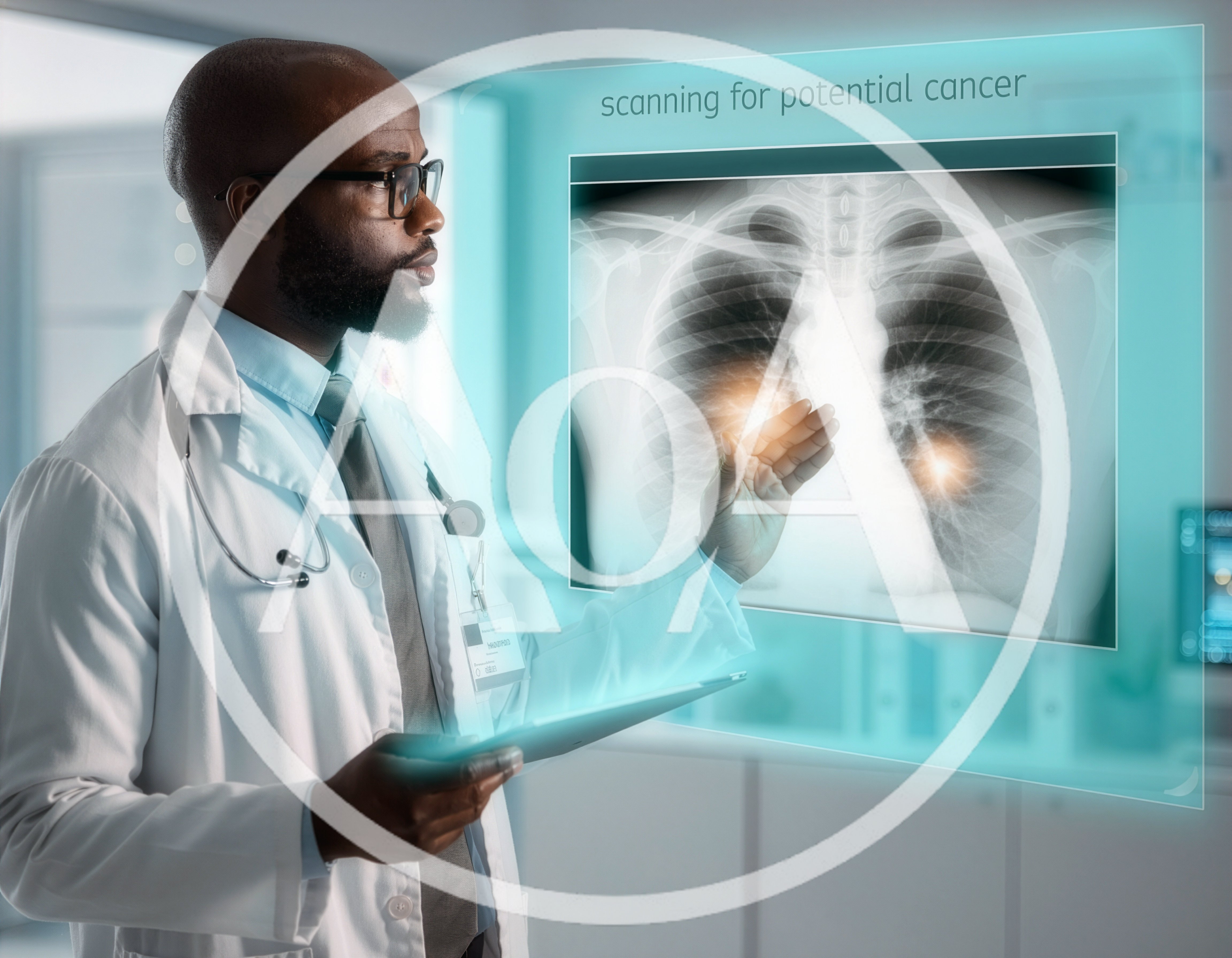 Doctor Analyzing Digital Lung X-Ray Scan