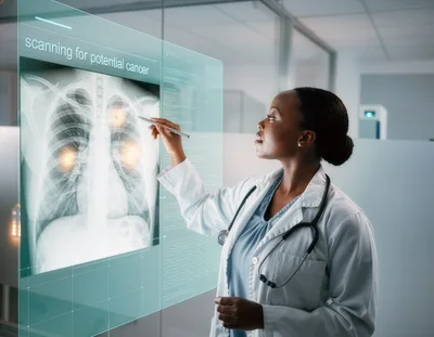 Female Doctor Analyzing Digital Chest X-Ray