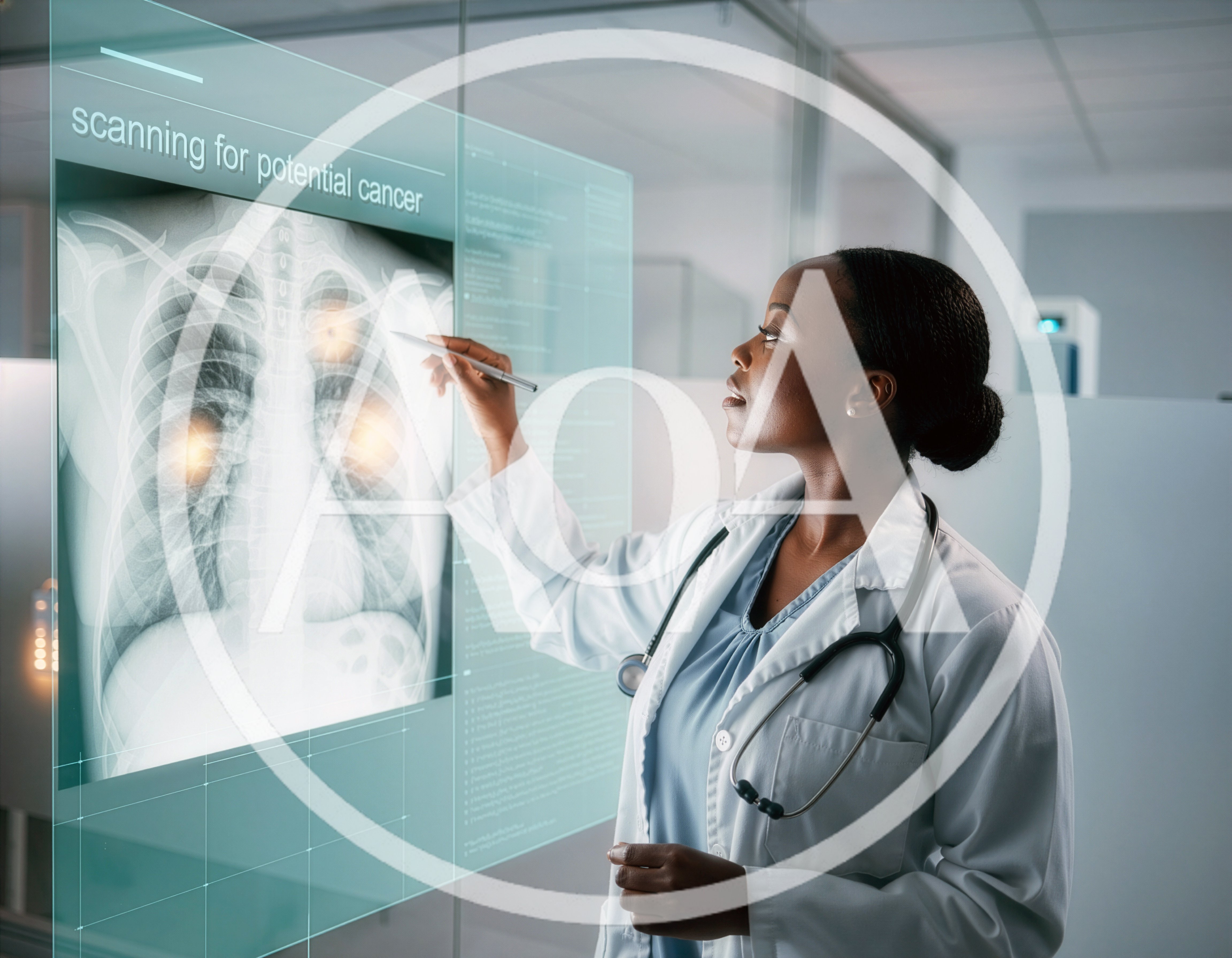 Female Doctor Analyzing Digital Chest X-Ray