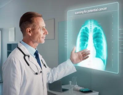 Doctor Analyzing Digital Lung X-Ray Scan
