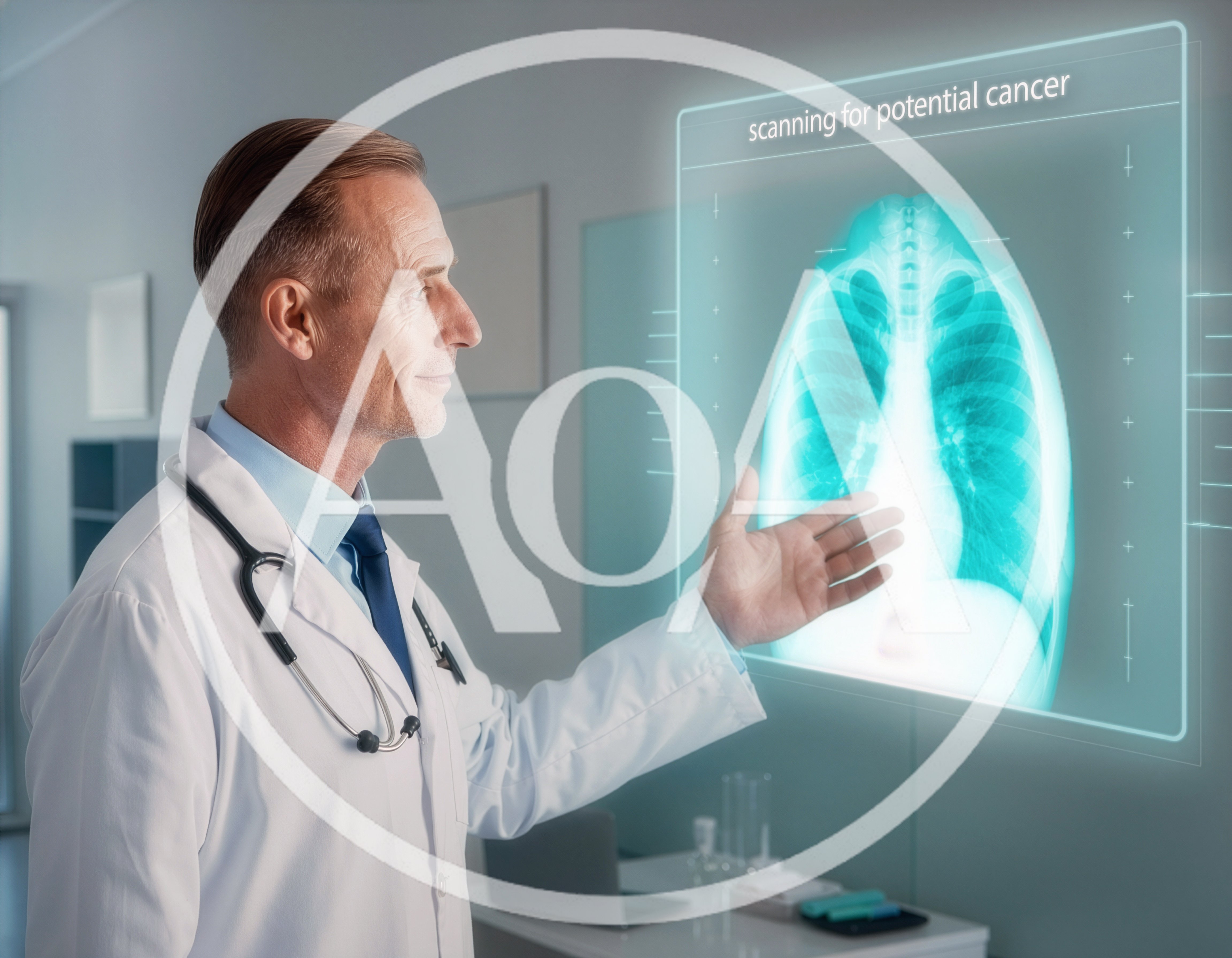 Doctor Analyzing Digital Lung X-Ray Scan