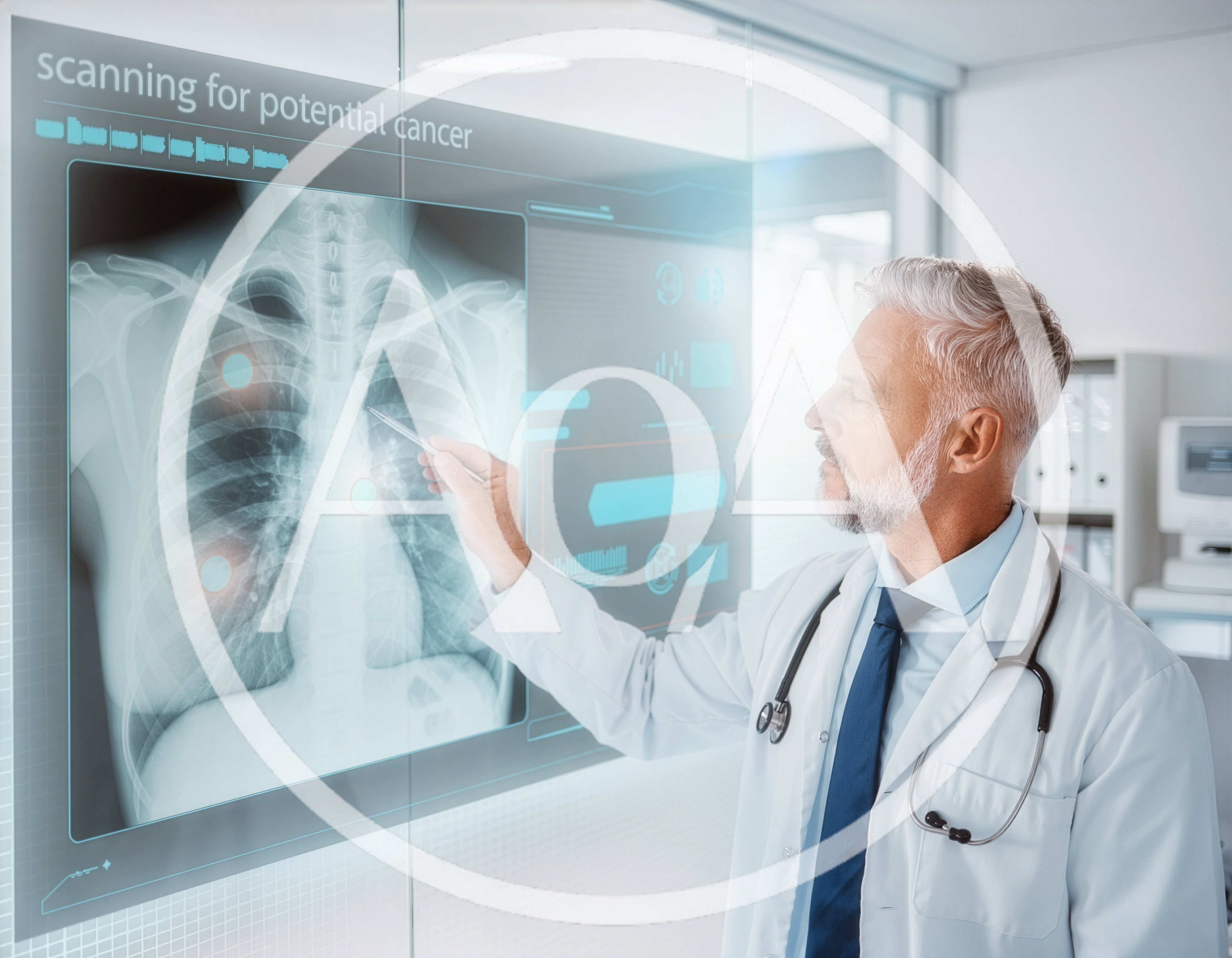 Doctor Analyzing Digital Lung X-Ray Scan
