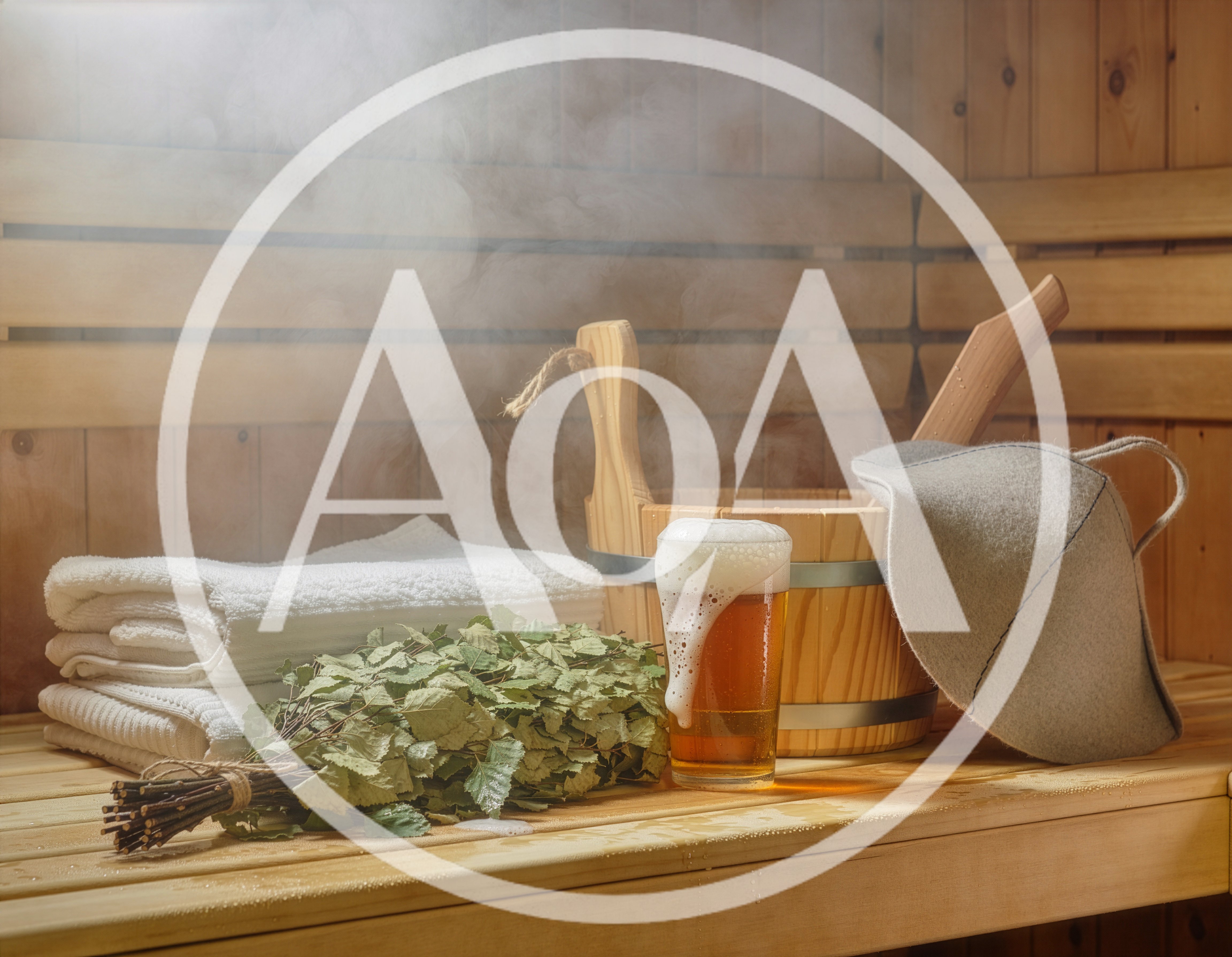 Sauna Accessories With Beer On Wooden Bench