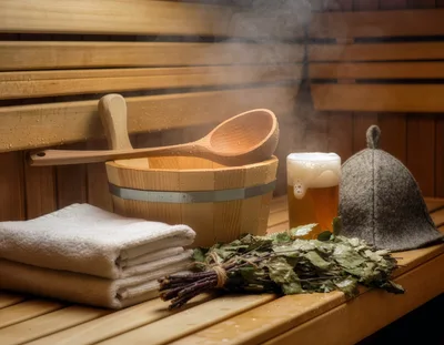 Sauna Accessories With Beer And Birch Whisk
