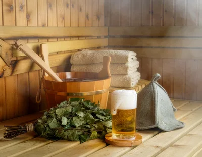 Sauna Accessories With Beer And Birch Whisk