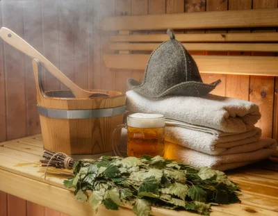 Sauna Accessories With Beer Mug And Birch Whisk