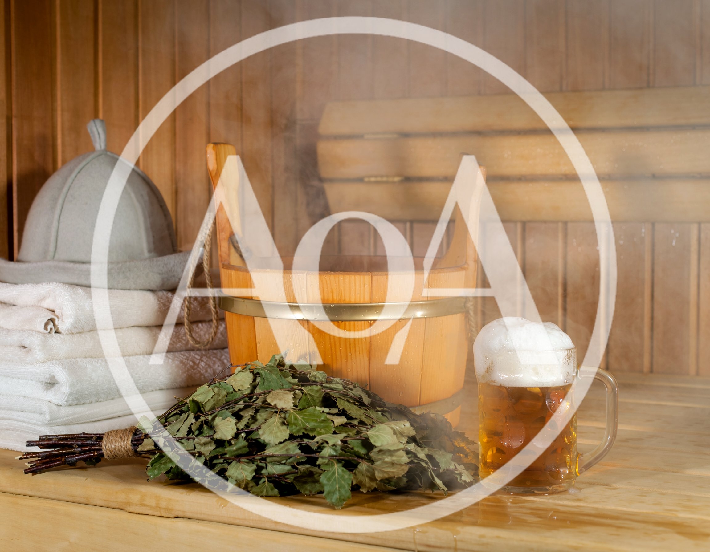 Sauna Accessories With Birch Broom And Beer Mug