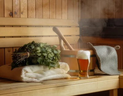 Sauna Accessories With A Glass Of Beer